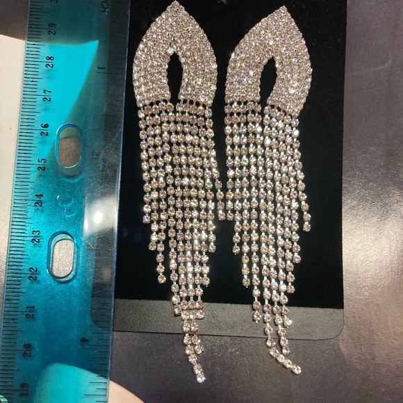⭐️ Long Silver Rhinestone Earrings - Picture 5 of 6